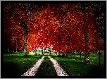Park, Aleja, Brama, Dworek, Jesień
