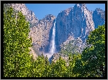 Park Narodowy Yosemite, Kalifornia, Stany Zjednoczone, Góry, Drzewa, Wodospad