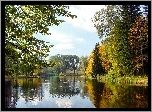 Park, Jesień, Jezioro, Drzewa
