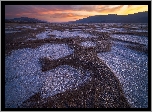 Park Narodowy Doliny Śmierci, Death Valley National Park, Wyschnięte, Jezioro, Solnisko, Badwater, Zachód słońca, Kalifornia, Stany Zjednoczone