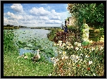 Park, Rzeka, Kwiatki, Kaczki