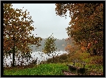 Park, Rzeka, Mgła, Ławeczka