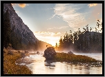 Rzeka, Gorące źródła, Góry, Kamienie, Park Narodowy Yellowstone, Stan Wyoming, Stany Zjednoczone
