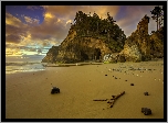 Park stanowy Hug Point State Recreation Site, Wybrzeże, Morze, Przylądek Hug Point, Stan Oregon, Stany Zjednoczone, Plaża, Skały