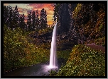 Stany Zjednoczone, Oregon, Park stanowy, Silver Falls State Park, Wodospad, South Falls, Drzewa