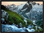 Patagonia, Góry, Lodowiec, Kanion, Łąka, Potok