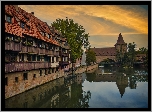 Rzeka Pegnitz, Domy, Norymberga, Niemcy