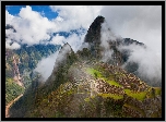 Peru, Machu Picchu, Ruiny, Góry, Chmury
