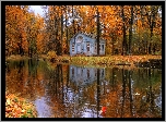 Rosja, Petersburg, Carskie Sioło, Jesień, Park, Staw, Domek