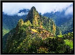 Peru, Andy Peruwiańskie, Szczyt Huayna Picchu, Miasto Machu Picchu, Chmury, Roślinność, Ruiny