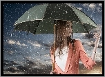 Piękna, Kobieta, Parasolka, Deszcz