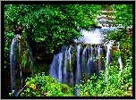 Piękny, Wodospad, Drzewa, Mostek