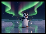 Zima, Pingwin, Lód, Zorza polarna
