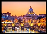 Watykan, Rzym, Most, Anioła, Tybr, Noc, Bazylika, Św. Piotra