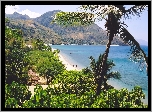 Plaża, Palmy, Morze, Góry, Filipiny