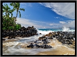 Stany Zjednoczone, Hawaje, Maui, Morze, Palmy, Skały, Plaża