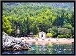 Jezioro, Plaża, Skały, Góry, Lasy, Kurort, Włochy