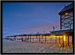 Plaża, Molo, Zachód, Słońca