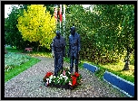 Polska, Gdańsk, Park im. Ronalda Reagana, Alejka, Posągi, Pomnik, Papież, Jan Paweł II, Ronald Reagan