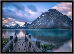 Pomost, Jezioro, Bow Lake, Góry, Canadian Rockies, Park Narodowy Banff, Prowincja Alberta, Kanada