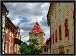 Praga, Zabytki, Domy, Ulica, Akacja, Chmury
