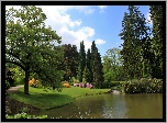 Pruhonice, Park, Staw, Przebijające, Światło