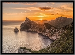 Przylądek Formentor, Wybrzeże, Góry Serra de Tramuntana, Morze, Zachód słońca, Wyspa Majorka, Hiszpania