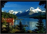 Przystań, Góry, Jezioro, Maligne, Kanada