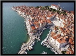 Słowenia, Miasto Piran, Półwysep Piran, Morze, Domy, Z lotu ptaka
