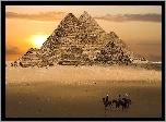 Pustynia, Piramidy, Jezdzcy, Zachód, Słońca