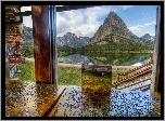 Puzzle, Widok, Z, Okna, Góry, Jezioro