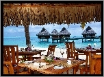 Restauracja, Plaża, Ocean, Bora Bora