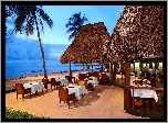 restauracja, Plaża, Ocean, Tropik