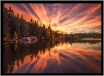Norwegia, Ringerike, Chmury, Jezioro, Las, Drzewa, Domki, Odbicie