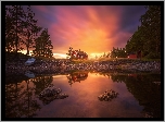Norwegia, Ringerike, Drzewa, Jezioro, Wschód słońca, Dom, Łódka