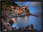 Włochy, Gmina Riomaggiore, Manarola, Cinque Terre, Morze Liguryjskie, Kolorowe, Domy, Zatoka