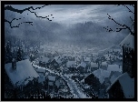 Andreas Rocha, Malarstwo, Wioska, Zima, Śnieg, Mgła