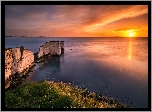 Zachód słońca, Morze, Skały, Old Harry Rocks, Wybrzeże, Półwysep Purbeck, Anglia