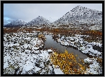 Zima, Rzeka, Ośnieżone, Kamienie, Góry Chibiny, Obwód murmański, Rosja