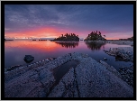 Jezioro Ładoga, Skały, Chmury, Wysepki, Zachód słońca, Karelia, Rosja