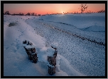 Zima, Kołki, Drzewa, Wschód słońca, Rzeka Usolka, Kraj Permski, Rosja
