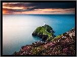 Walia, Morze, Latarnia morska South Stack, Zachód słońca, Roślinność