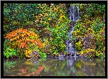 Ogród japoński, Drzewa, Krzewy, Roślinność, Wodospad, Skały, Portland Japanese Garden, Portland, Oregon, Stany Zjednoczone