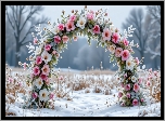 Zima, Łuk, Kwiaty, Roślinność, Drzewa, Śnieg