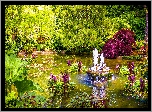 Ogród, Butchart Gardens, Fontanna, Kwiaty, Rośliny, Drzewa, Staw, Brentwood Bay, Vancouver, Kanada
