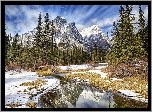 Zima, Góry, Canadian Rockies, Góra, Mount Kidd, Drzewa, Śnieg, Roztopy, Alberta, Kanada