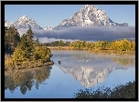 Stany Zjednoczone, Stan Wyoming,  Park Narodowy Grand Teton, Rzeka Snake River, Góry