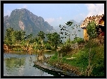 Rzeka, Laos, Czółna, Chatka
