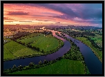 Rzeka, Foyle River, Pola, Łąki, Zachód słońca, Clonleigh, Irlandia Północna