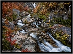 Argentyna, Park Narodowy Los Glaciares, Patagonia, Rzeka, Kaskada, Skały, Jesień, Roślinność